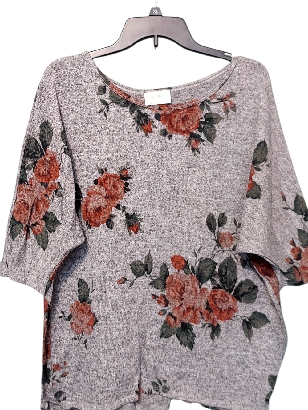 Bobbie Brooks Gray Tunic with Rust Floral Print 1x